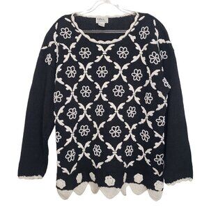 All Points Beaded Embroidered Sweater Vintage Floral Knit Womens Size Medium